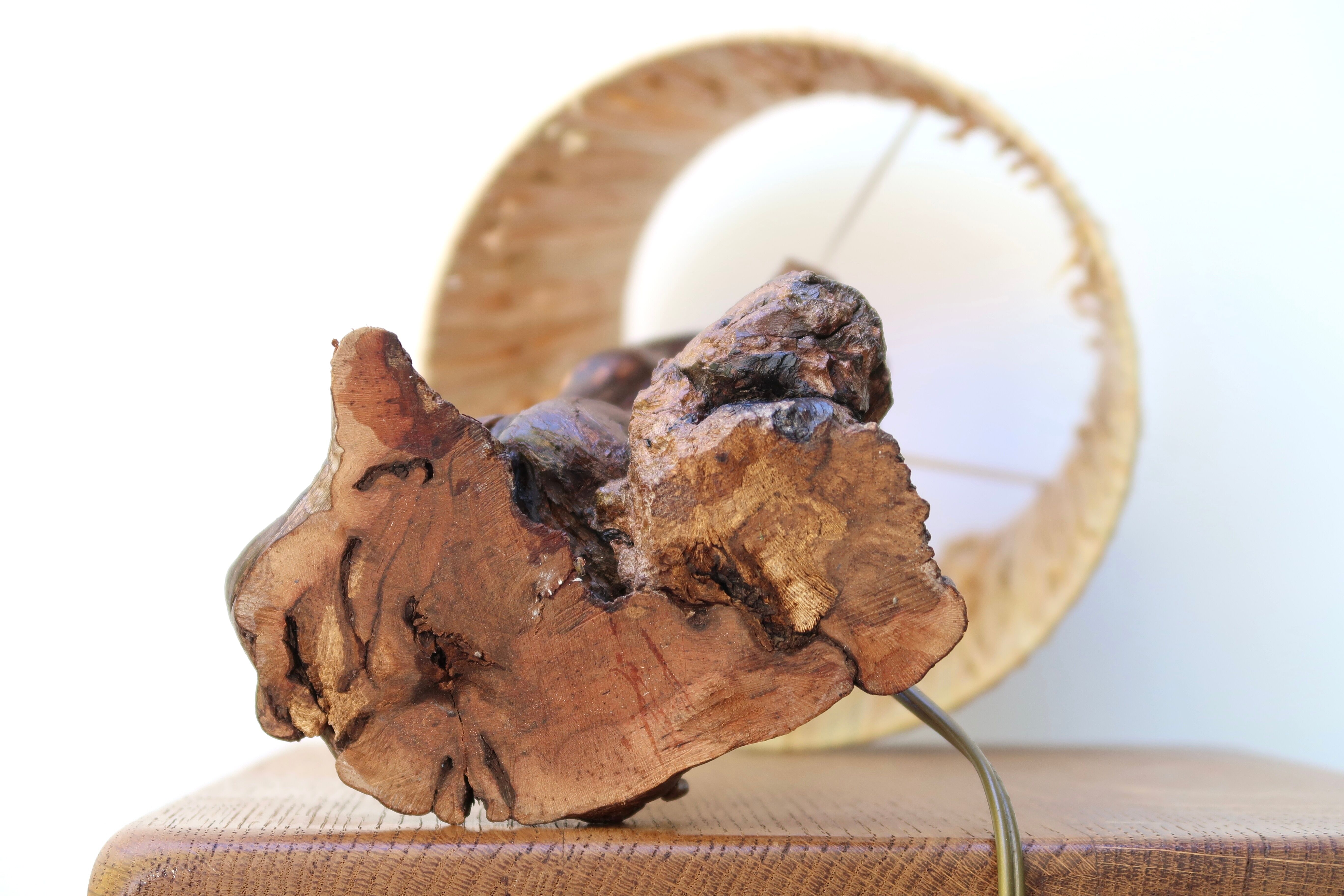 Vine wood lamp, raffia lampshade, 70s