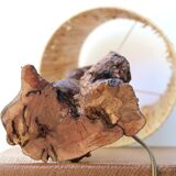 Vine wood lamp, raffia lampshade, 70s