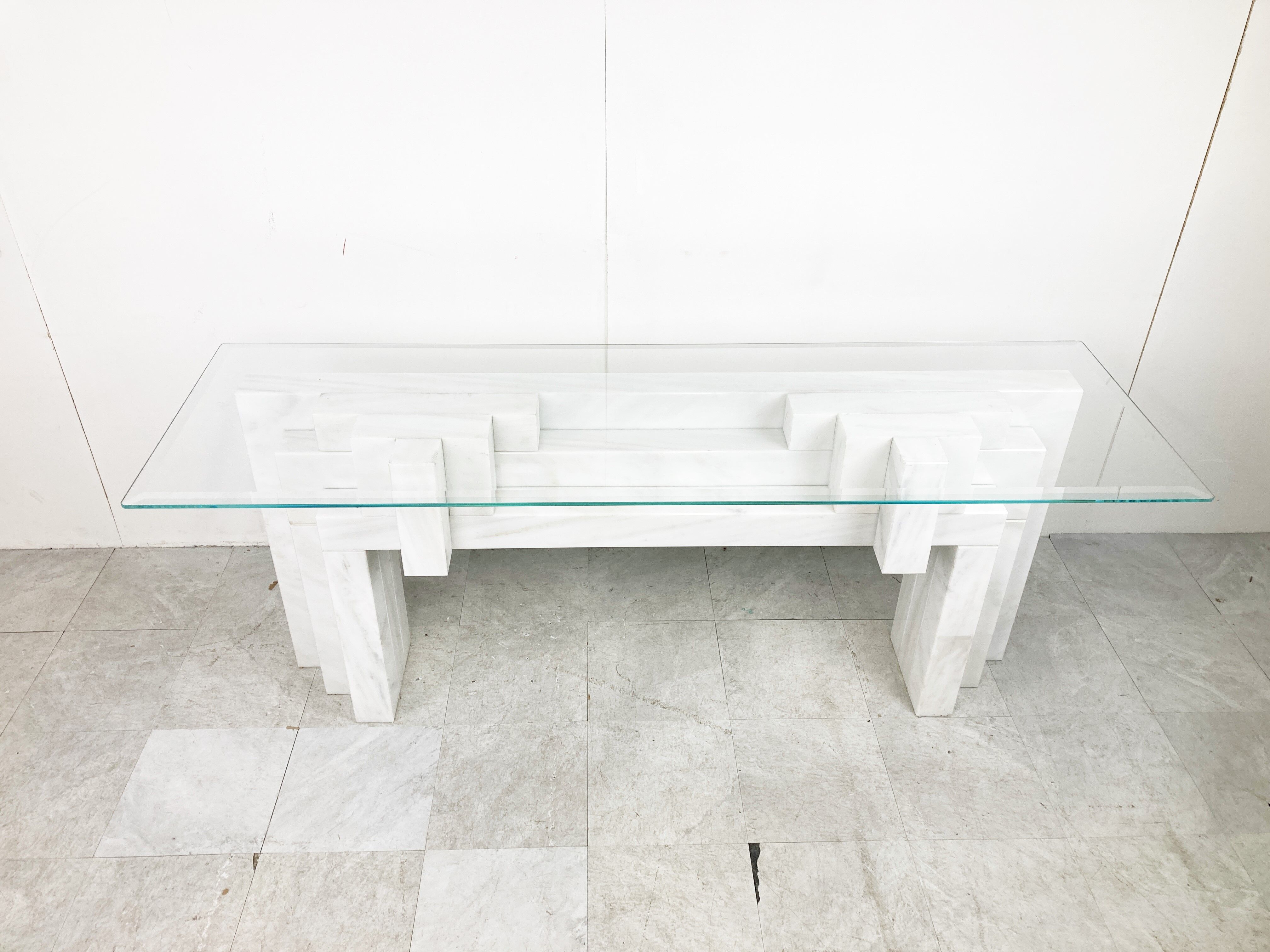 Vintage white marble console table Italy, 1980s