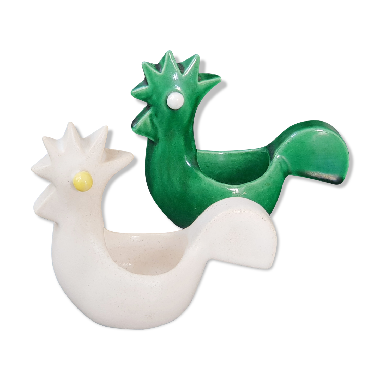 Pair of vintage roosters trinket bowls 1950