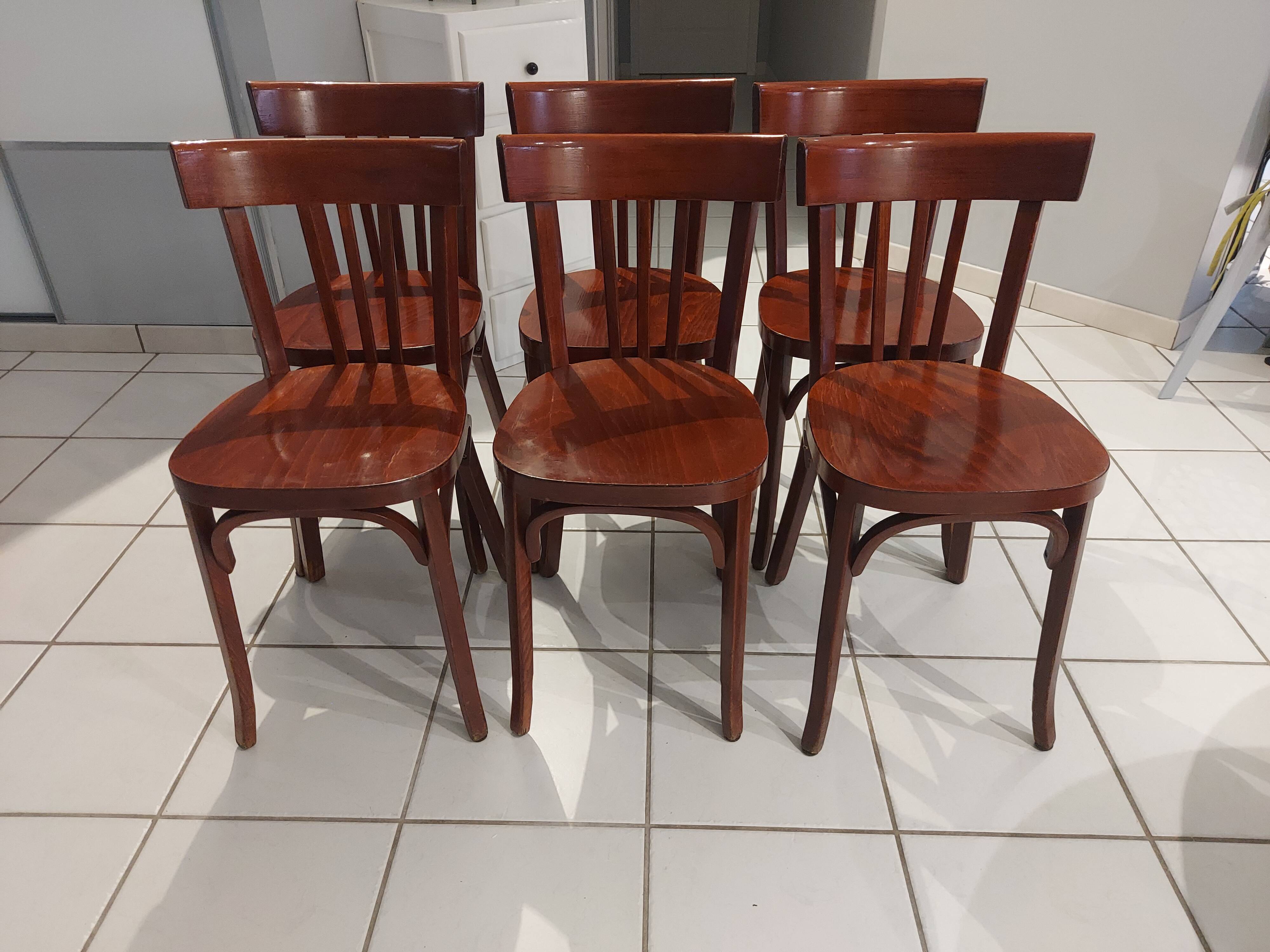 Suite de 6 chaises de bistrot Baumann vintage années 1980