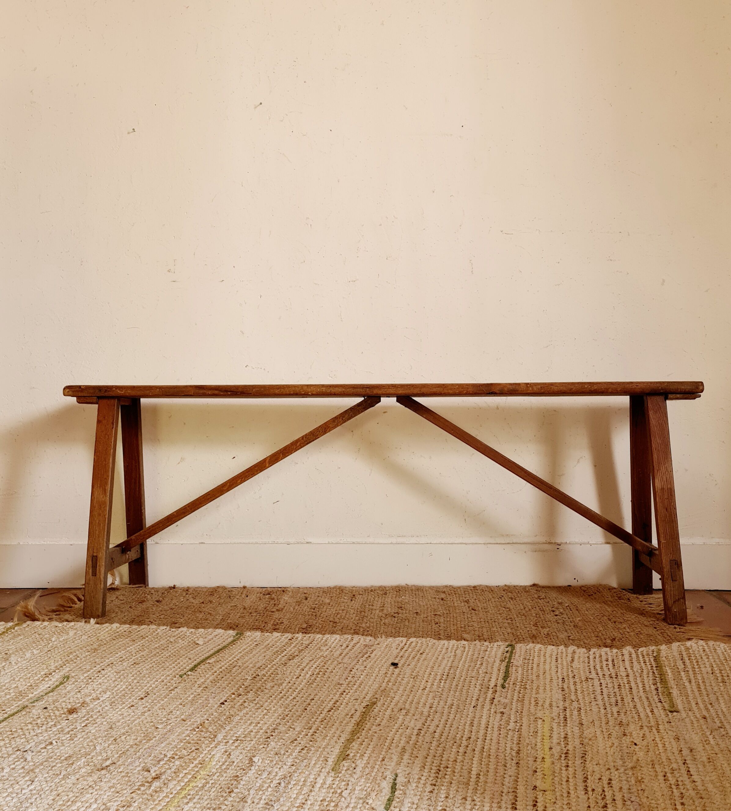 Old country farm bench in wood