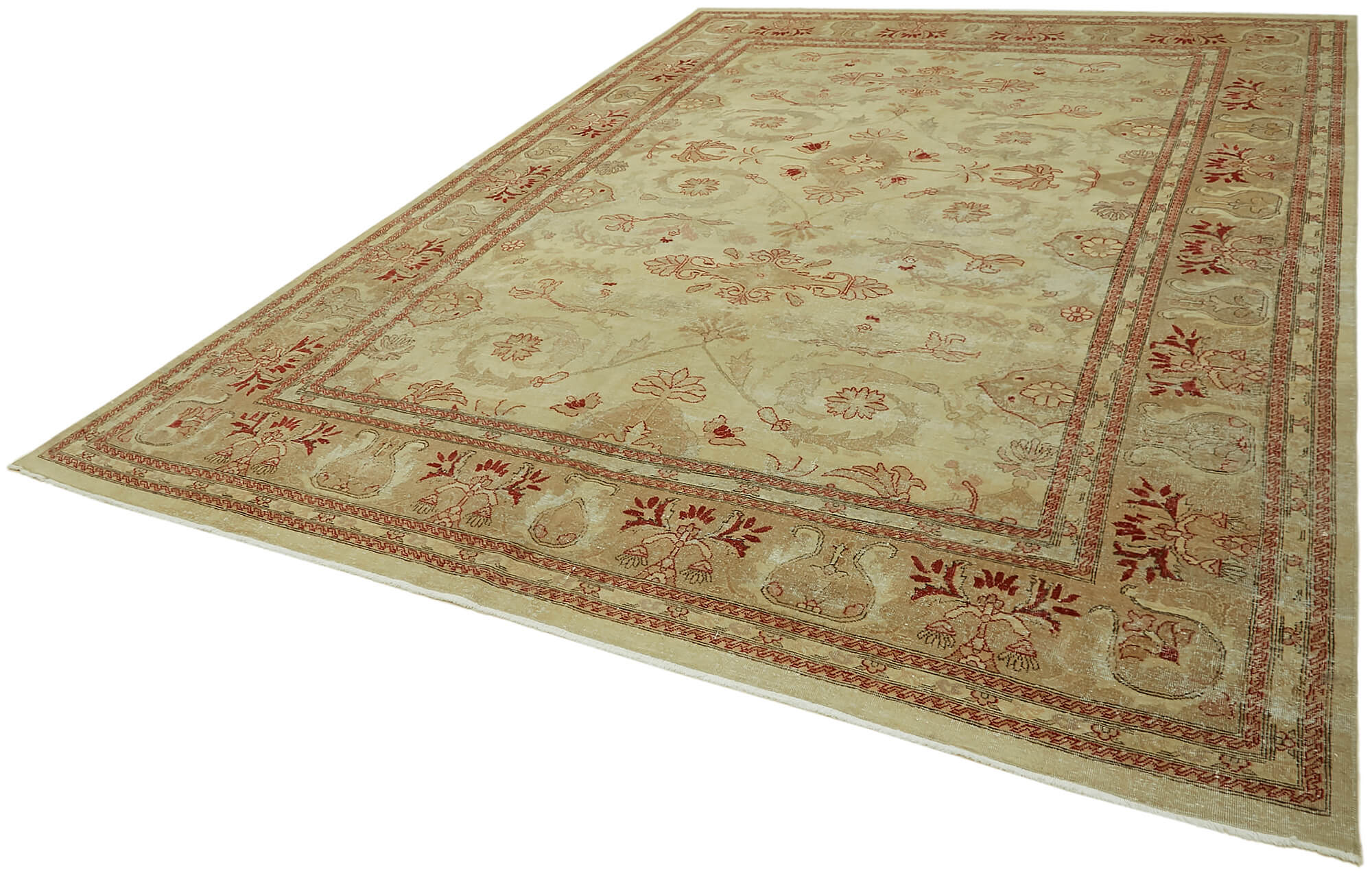 Hand-Knotted Anatolian One of a Kind 1970s 263 cm x 361 cm Beige Wool Carpet