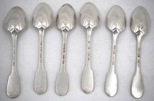 Rare set of 6 silver teaspoons, 18th century, Besançon, Gounot, Uniplat