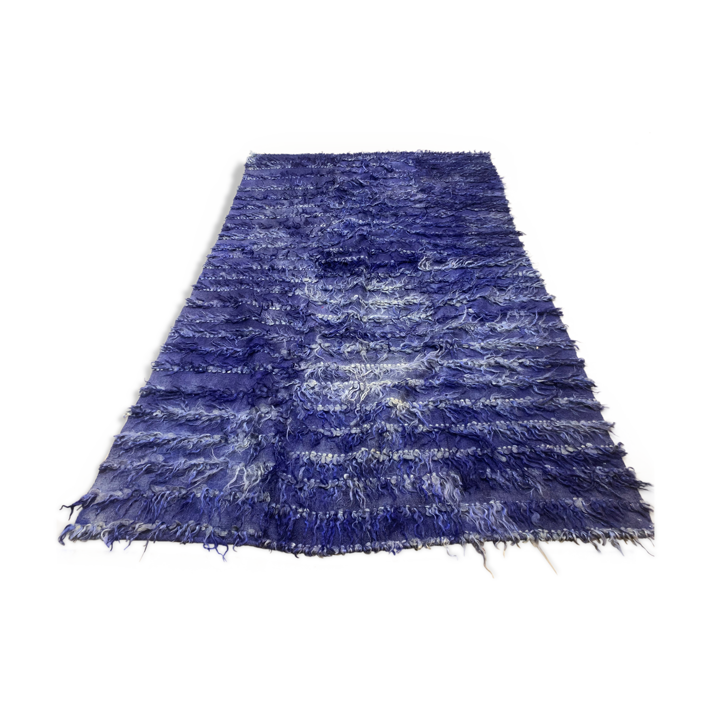 Antique Turkish Shabby Wool Rug 200x125 cm Blue, shabby chic, shaggy, shag pile