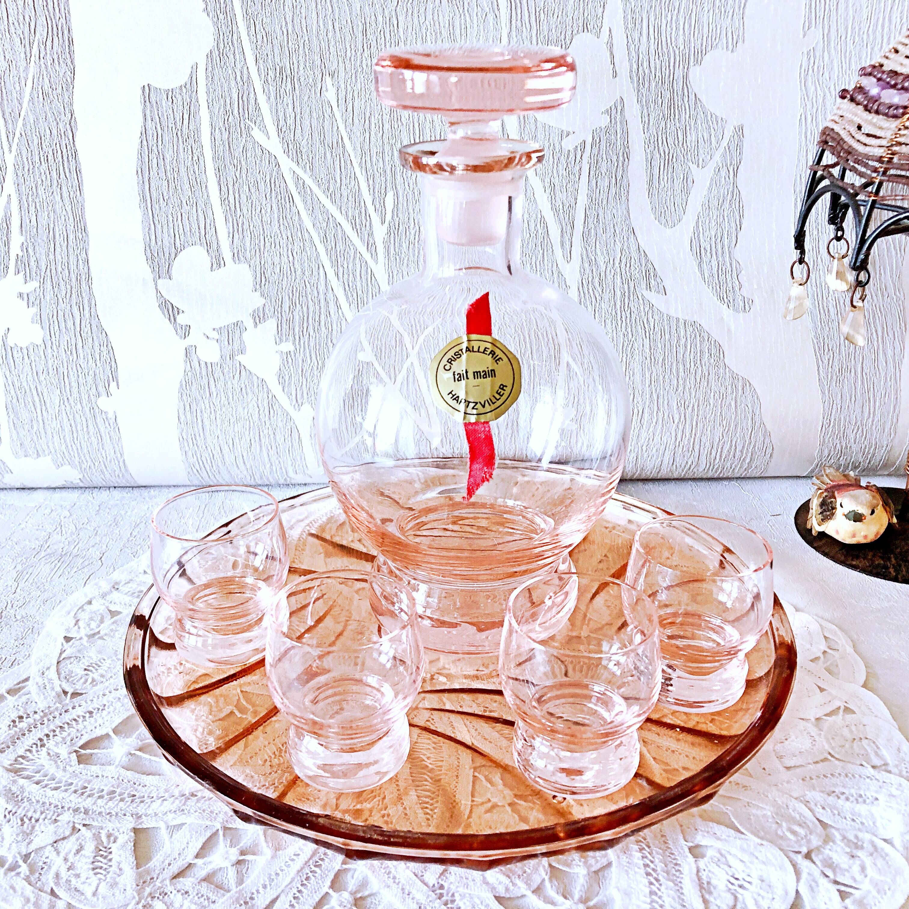 Rosé liqueur service in Hartzvillier crystal, handmade in France