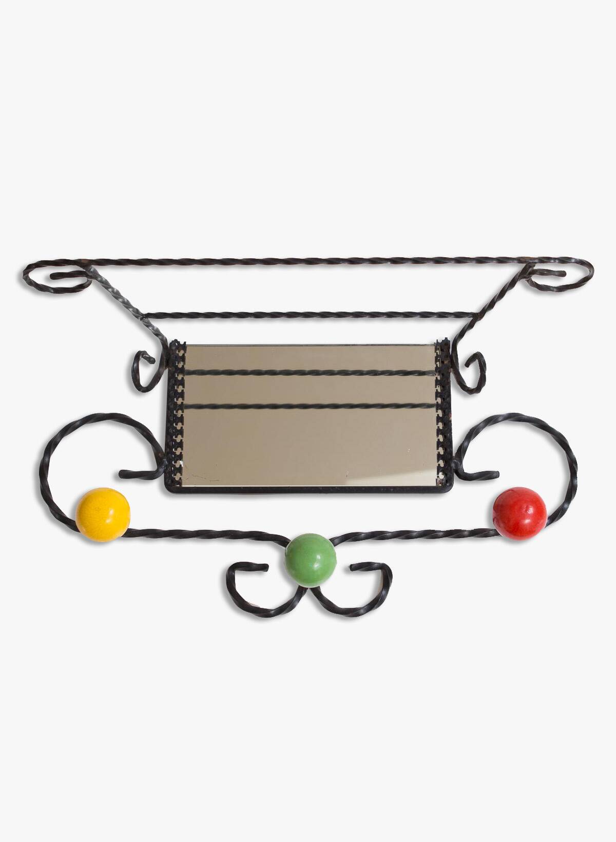 Black iron coat rack with mirror 1950s