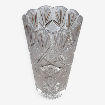 Large chiseled bohemian crystal vase