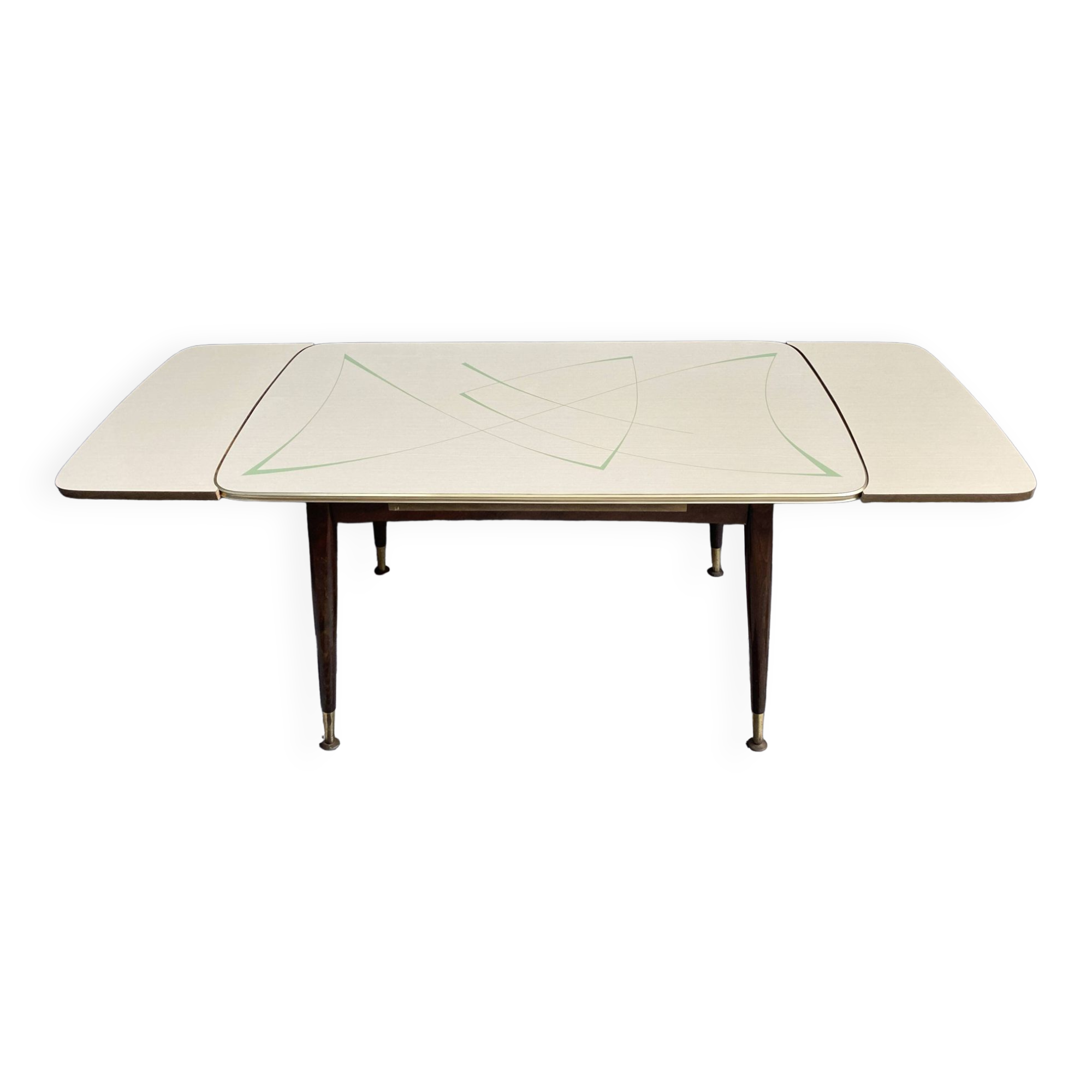 cream and green color 1960s formica dining table enlarge and changing in height