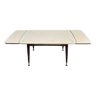 cream and green color 1960s formica dining table enlarge and changing in height