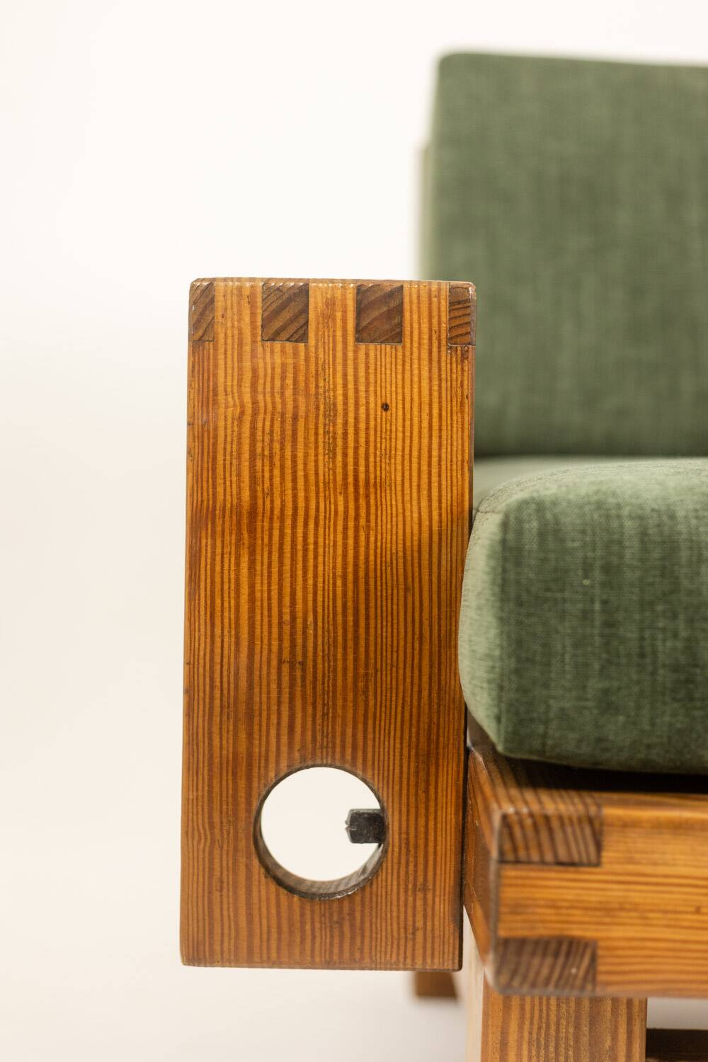 Pair of modernist style armchairs in pitch pine. 1960s.
