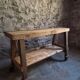 French industrial kitchen island, antique work table in chestnut and oak, circa 1900.