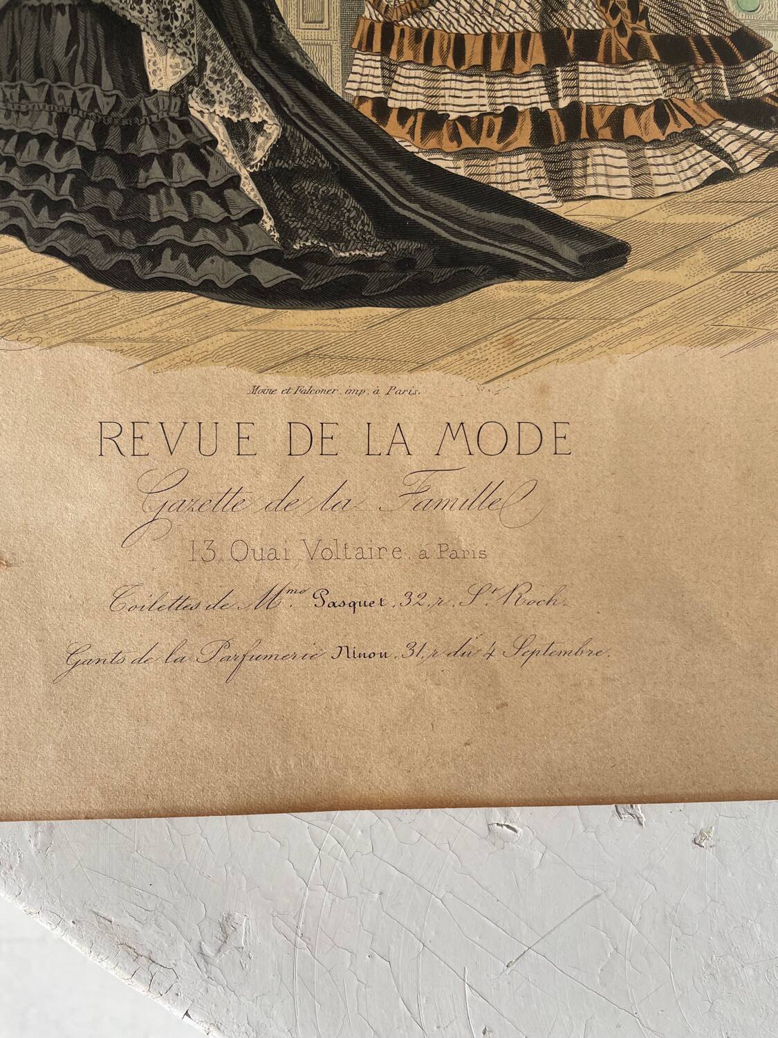 2 old engravings “fashion review”