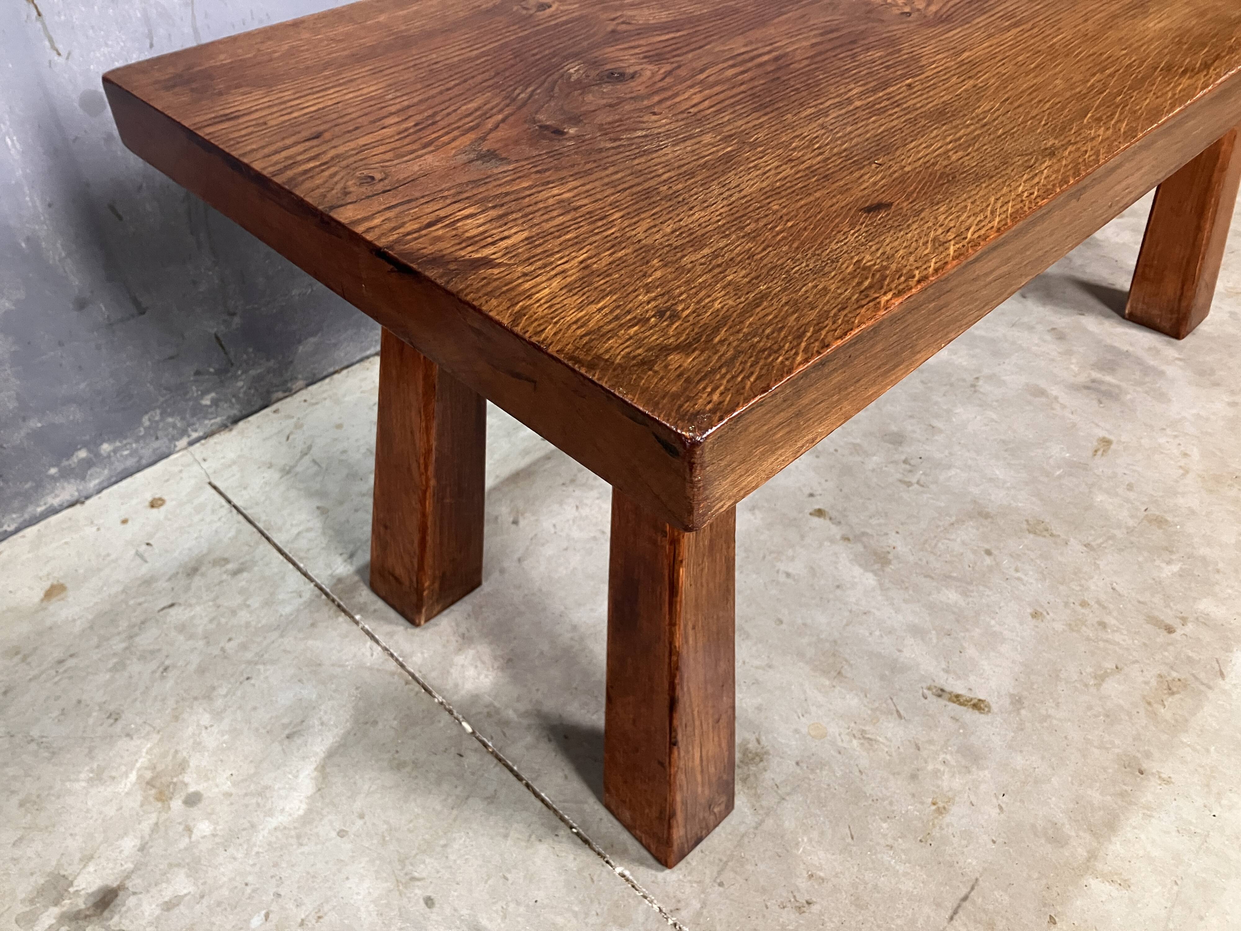 Table d'appoint brutaliste en chêne des années 70, table basse, banc