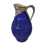 Former pitcher carafe art de blue moulded glass - vintage metal anse