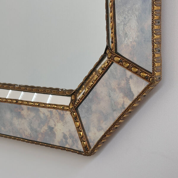 Miroir mosaïque espagnol vintage, miroir mural octogonal, miroir fait à la main, style Hollywood Regency