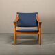 Scandinavian Modern Foldable Safari Lounge Chair in Beech wood and Blue fab