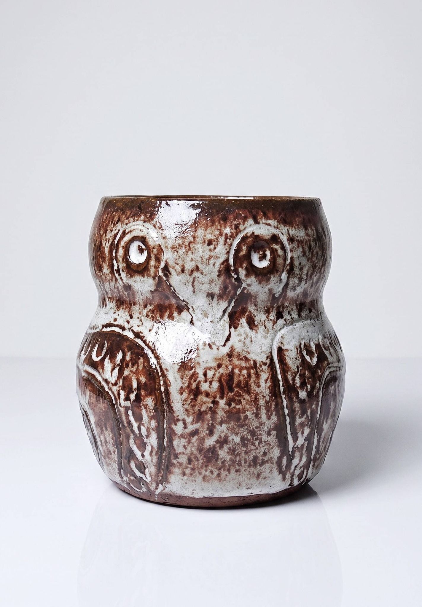 Vintage owl pot in glazed stoneware by Alain Granet, Vallauris 1960s-1970s.