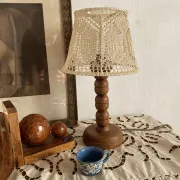 Wooden turned bedside lamp with lace