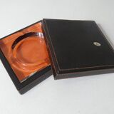 Vintage glass and leather ashtray box