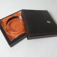 Vintage glass and leather ashtray box