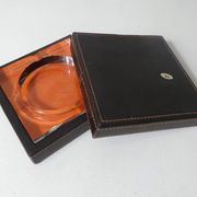 Coffret cendrier en verre et cuir vintage