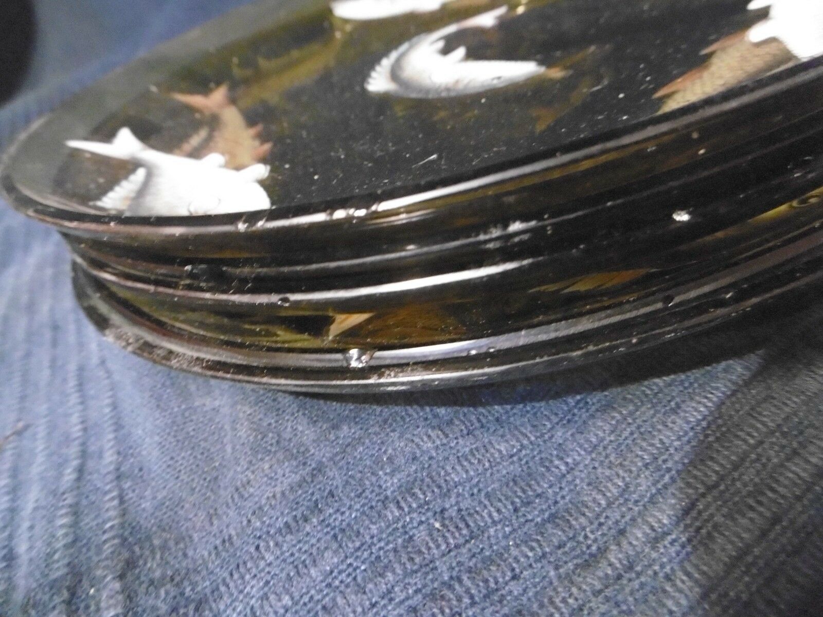 Set of 5 old plate in e emaille glass or hand-painted old fish decoration