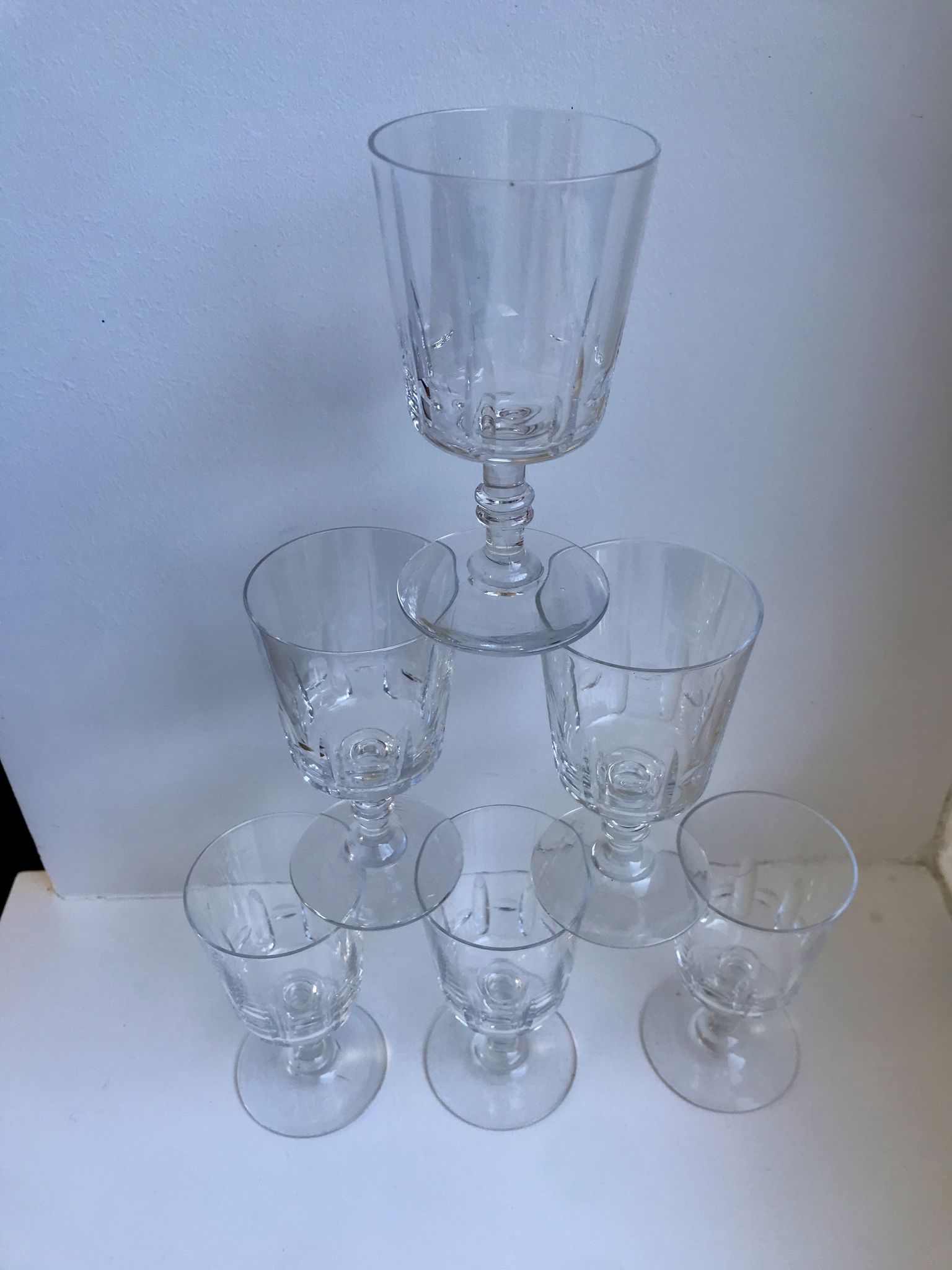 Set of 6 large wine glasses, crystal wine water engraved early twentieth century