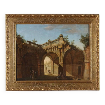 Peinture ancienne « Folie » huile sur toile Italie fin XVIIIe siècle