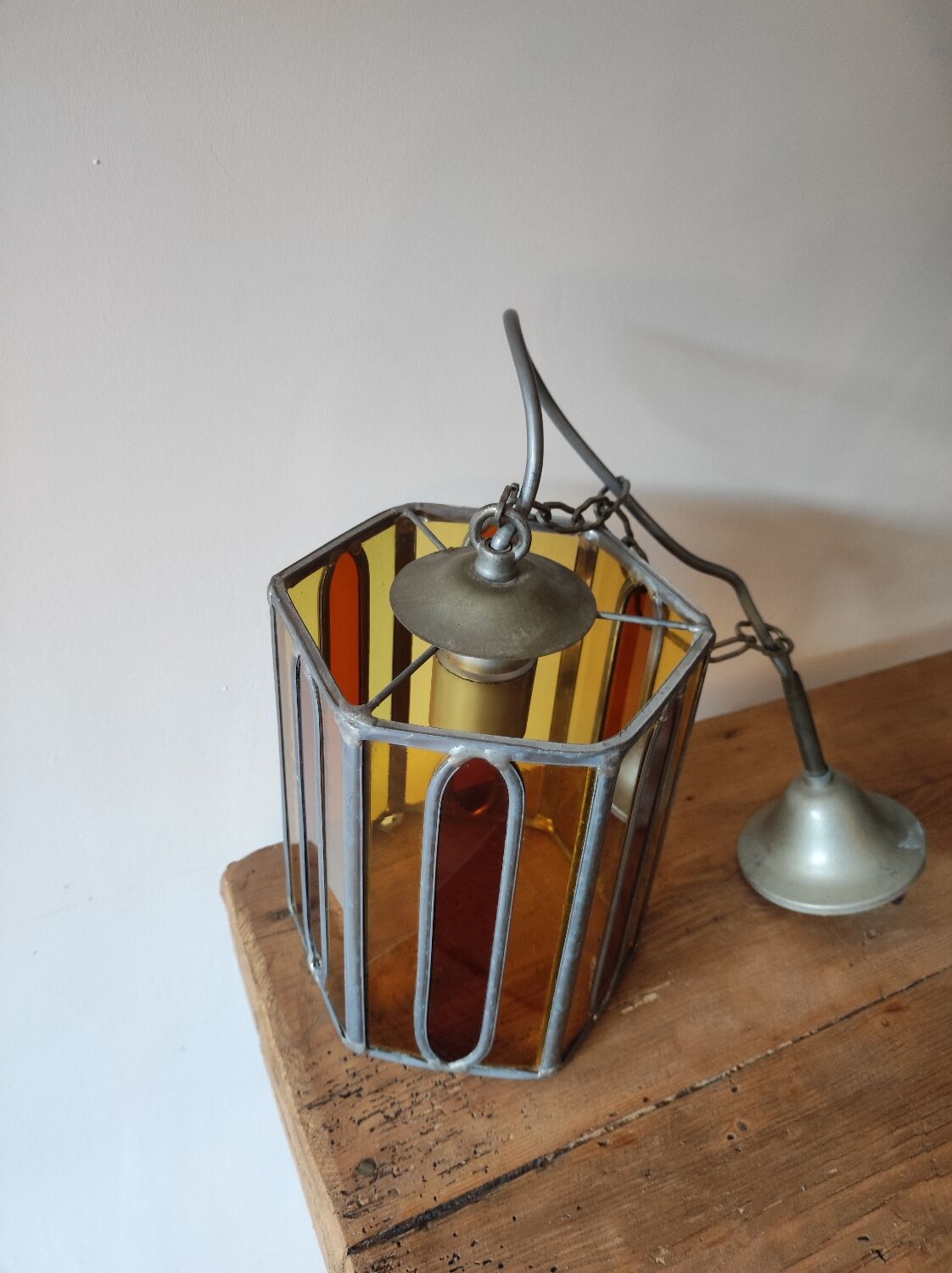 Vintage stained glass pendant light