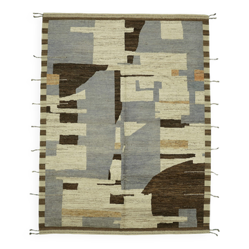 Tapis en laine beige fait main, unique en son genre, 280 cm x 360 cm.