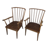 Pair of Baumann armchairs, signed, vintage Fan model
