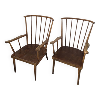 Pair of Baumann armchairs, signed, vintage Fan model