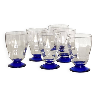 Lot de 6 petits verres à vin ou à eau art déco et pied coloré bleu art de la table vintage ACC-7094