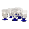 Set of 6 small art deco wine or water glasses and blue colored base vintage tableware ACC-7094