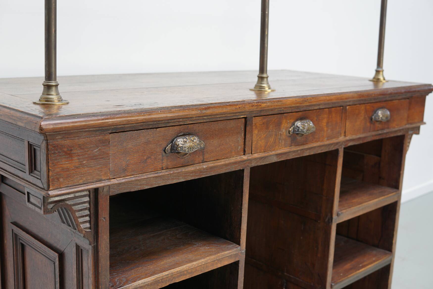 Antique French Oak Shop Counter Cabinet / Shelving Unit, 19th Century