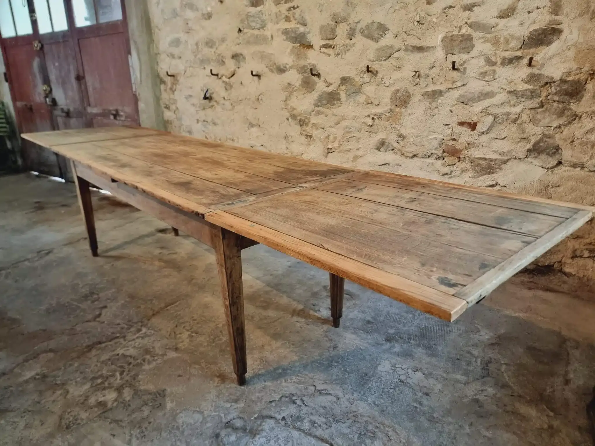 19th Century French Farmhouse Table in Chestnut Wood, Extendable to 365cm, Rustic Dining or Work Table