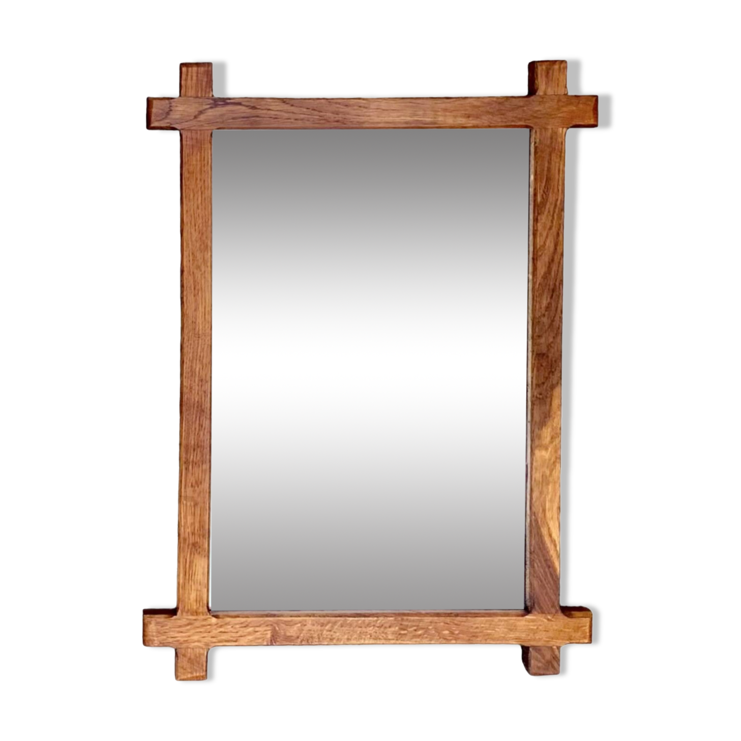 Vintage brutalist mirror with solid wood frame