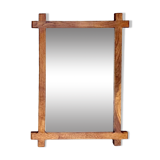 Vintage brutalist mirror with solid wood frame