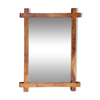 Vintage brutalist mirror with solid wood frame