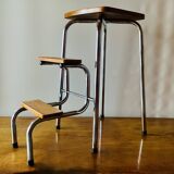Vintage step stool in brown formica and chrome steel