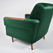 Vintage velvet armchair, 1960s, restored, green bottle