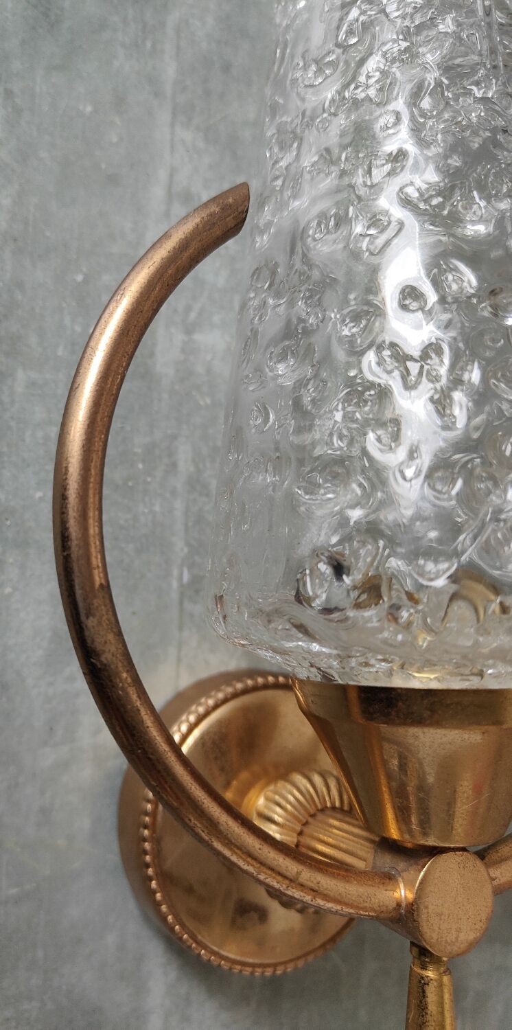 Paire appliques verre et métal doré
