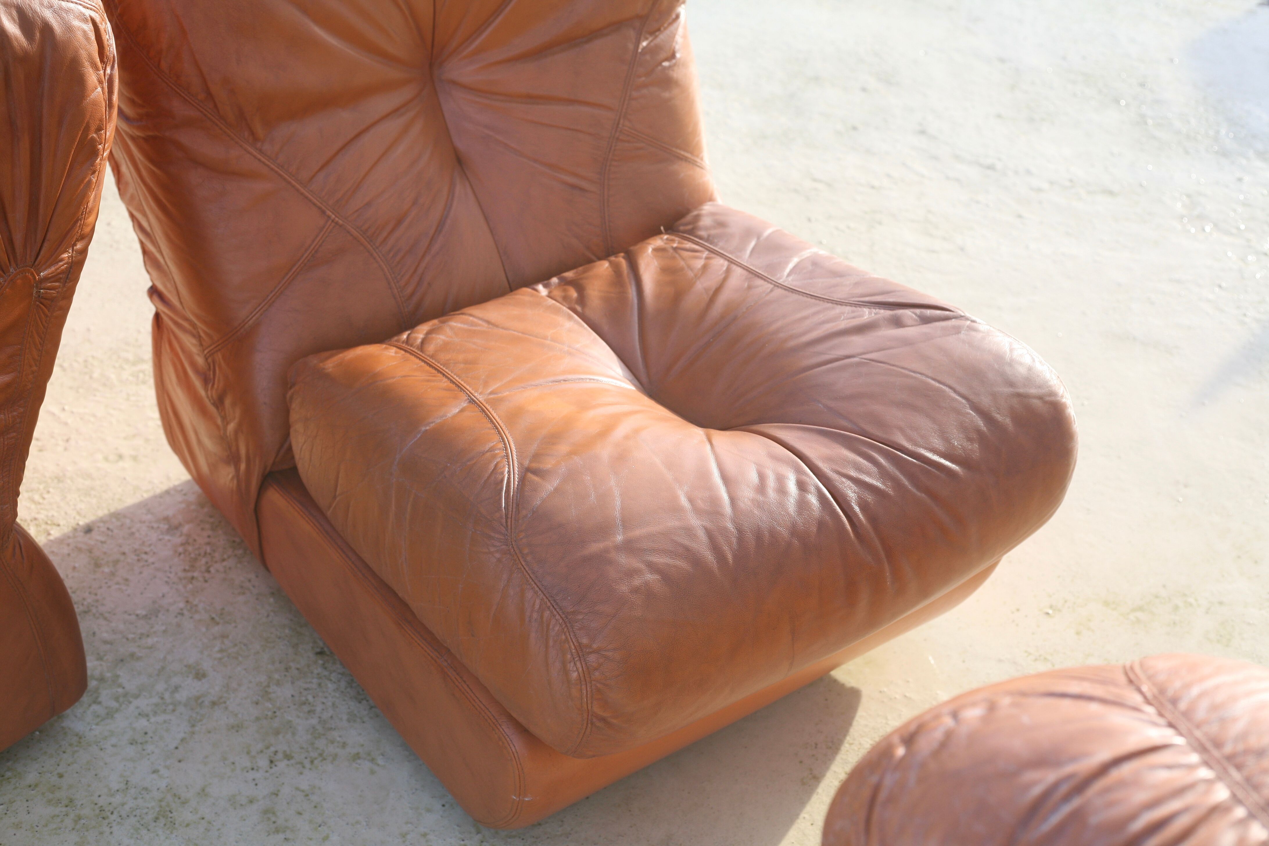 Modular sofa in "fawn" leather, Italy, circa 1970