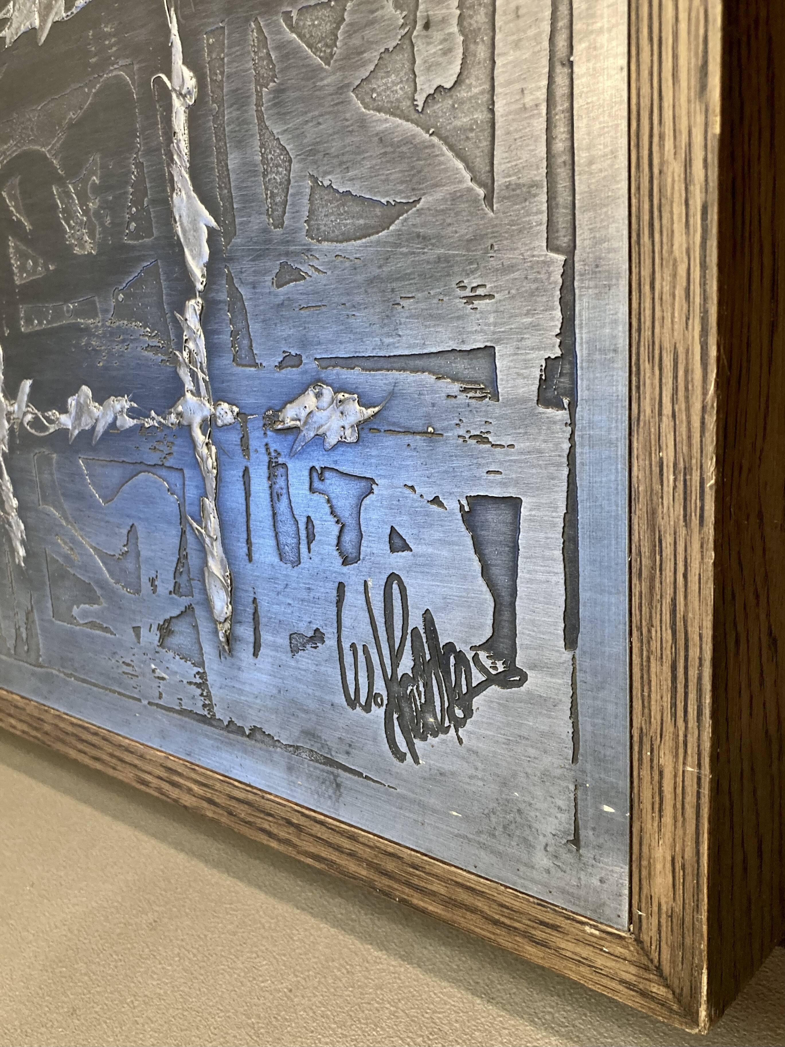 Large walnut and metal wall decoration "Design 1950"