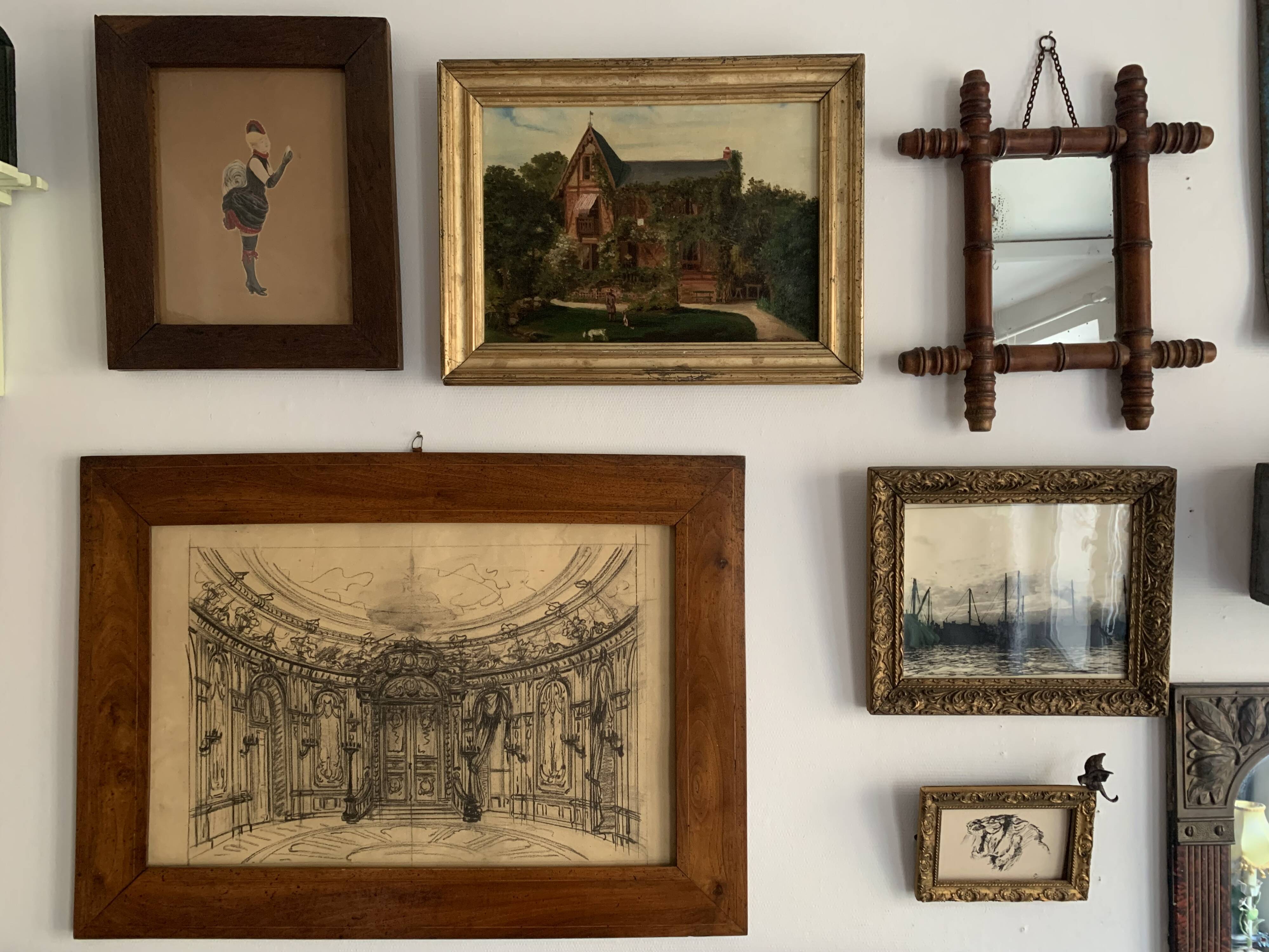 19th century Parisian salon, large original framed drawing