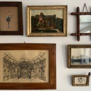 Salon parisien du 19e siècle, grand dessin original encadré