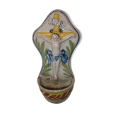 Holy water font in polychrome high-fire earthenware from Islettes, 18th century