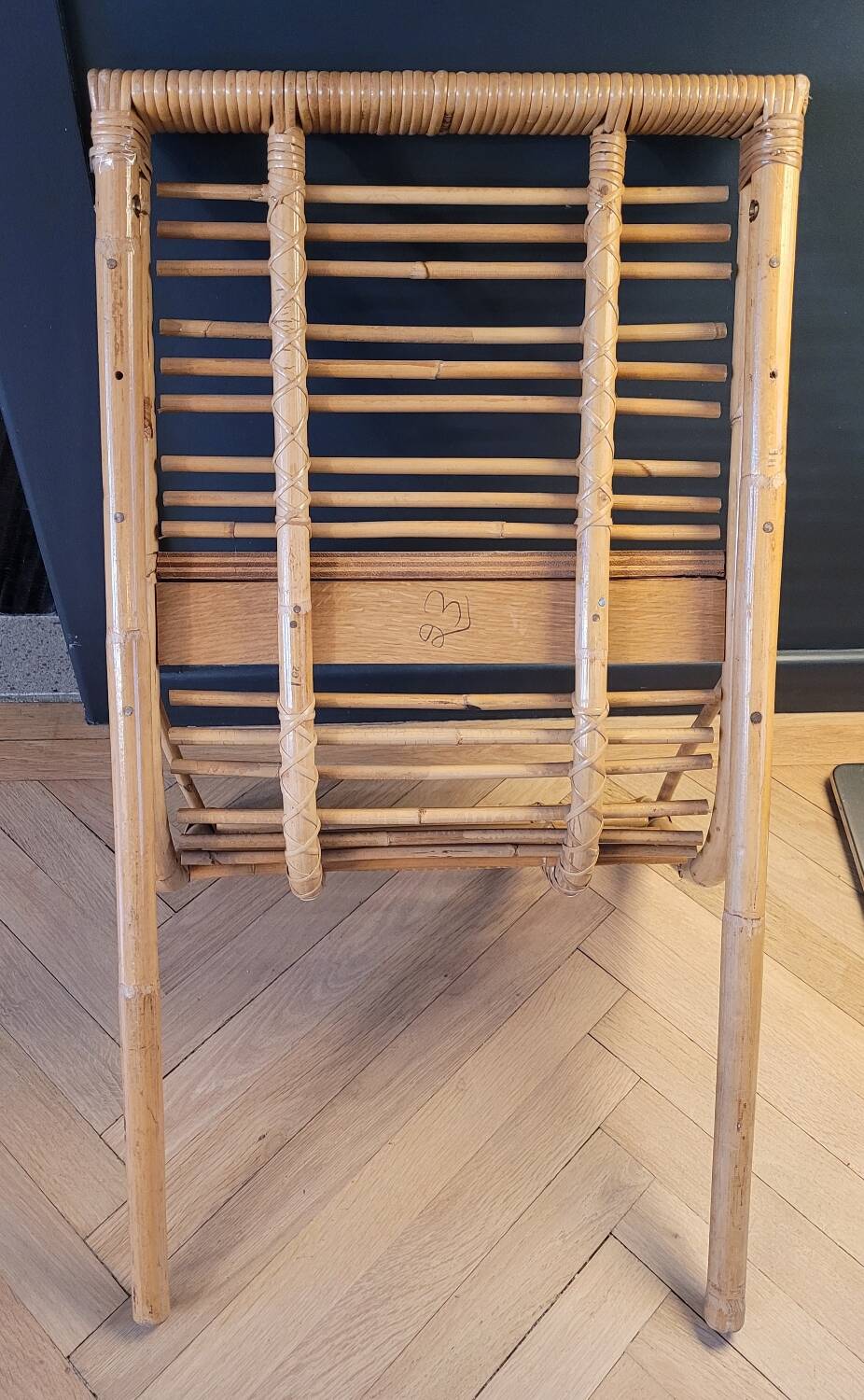 Vintage bamboo and rattan wall shelf