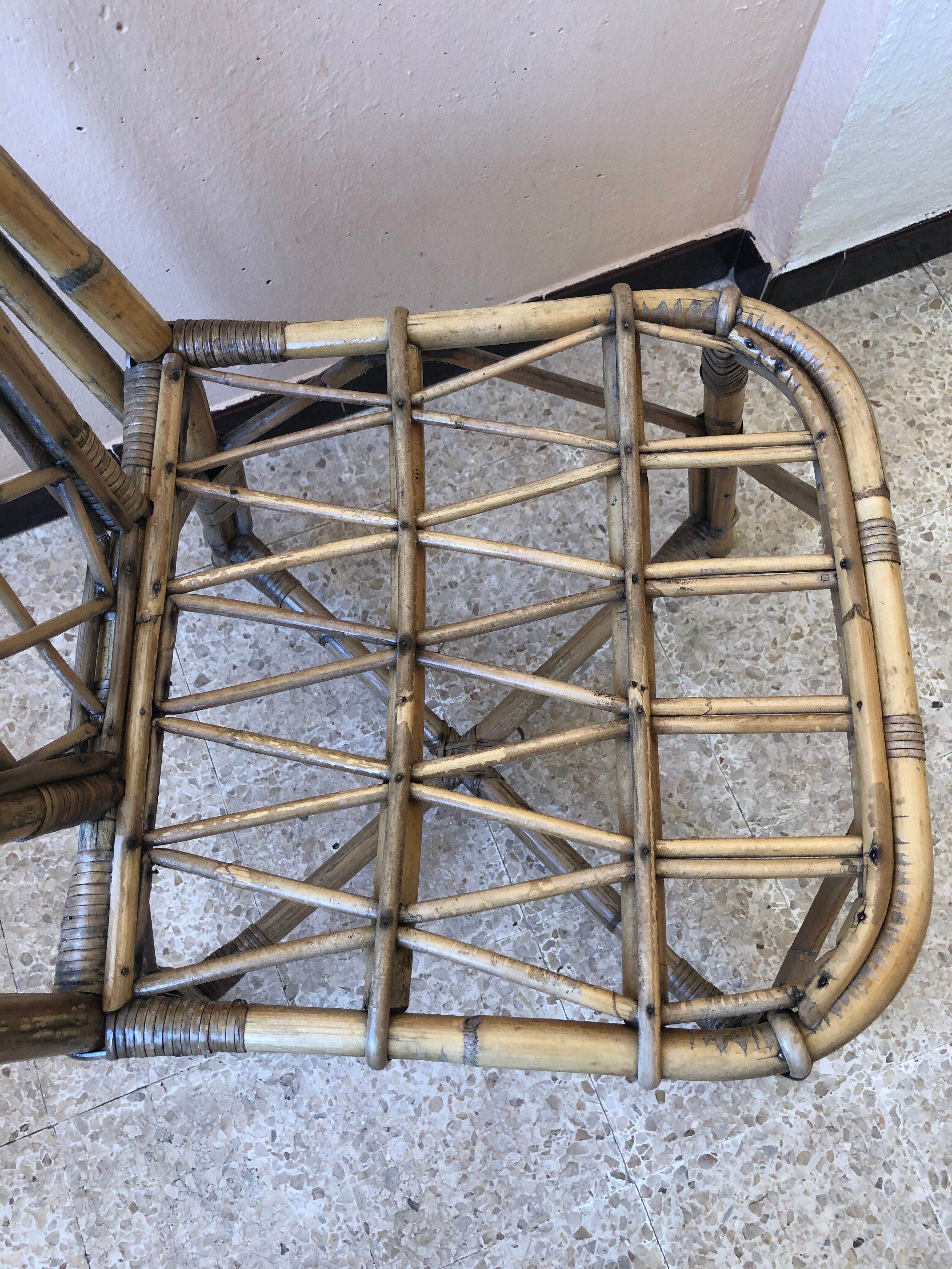 Series of 4 vintage rattan chairs